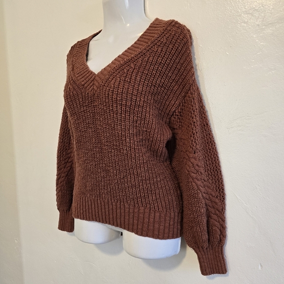 American Eagle - Rust V-Neck Hand Knit Oversized Sweater Cotton - Picture 8 of 15